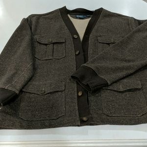 Brown button up 100% cotton sweatshirt